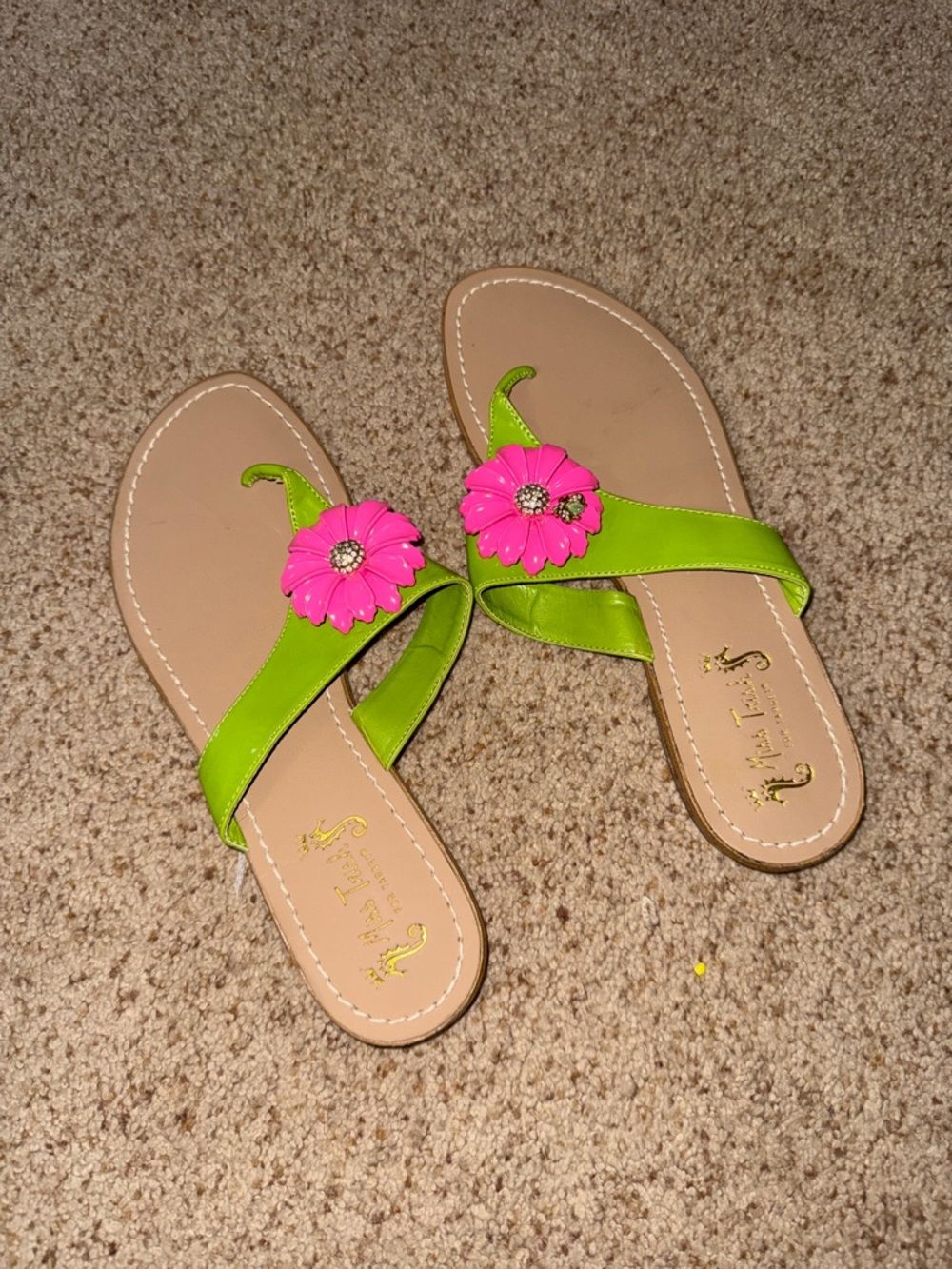 Ladies Lime Green Sandals with Pink Floral Accent